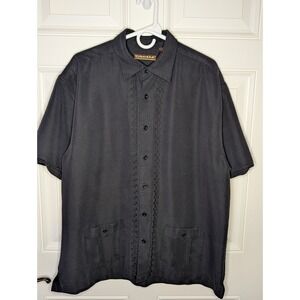 Cubavera Short Sleeve Black Embroidered Button Up Guayabera Shirt Men's Size XL